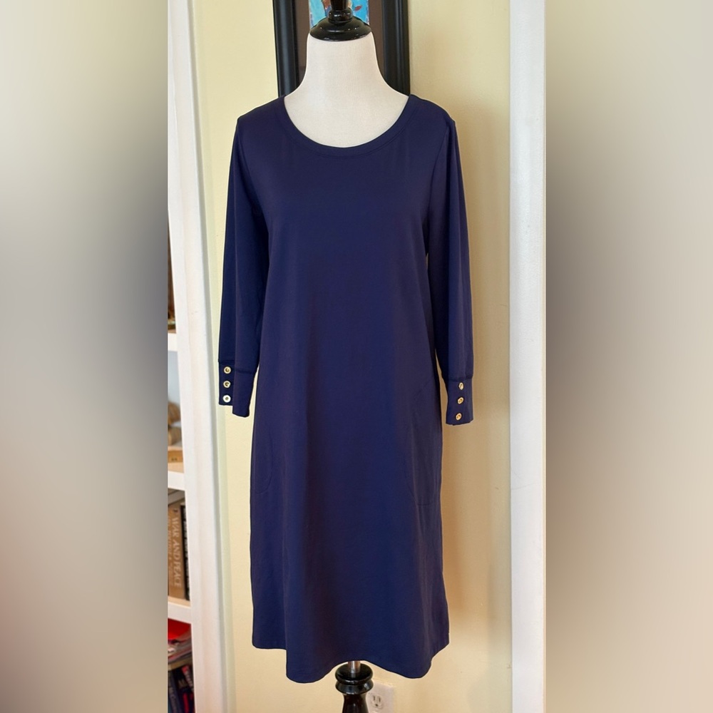 Lilly Pulitzer Dress Navy Solia Downtime Dress SZ L Tee Dress TShirt Dress - Picture 3 of 9